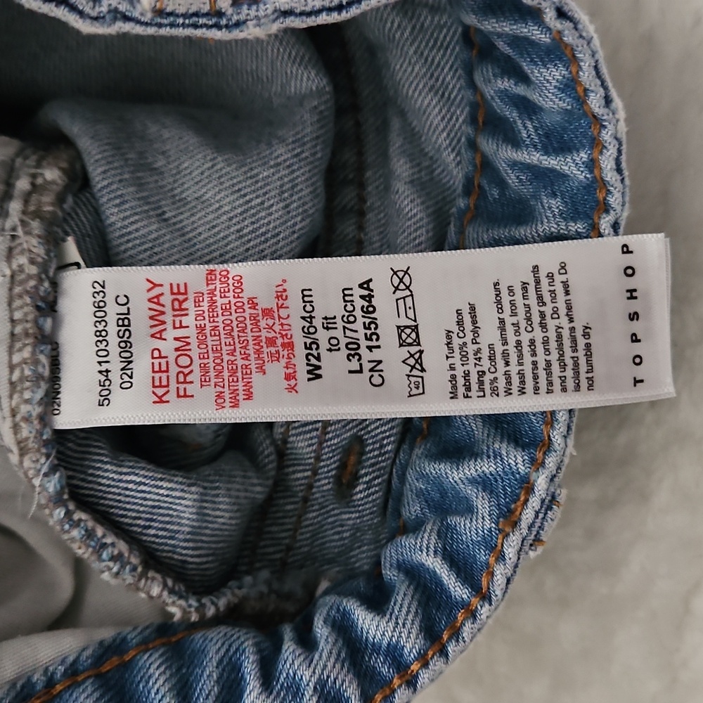 Topshop Distressed High Rise Mom Jeans Light Wash 25 Blue - Picture 11 of 11